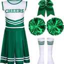 Unittype 4 Pieces Girls Cheerleader Costumes Outfit Cheer Uniform Halloween Dress for Party Birthday (8-9 Y, Green)