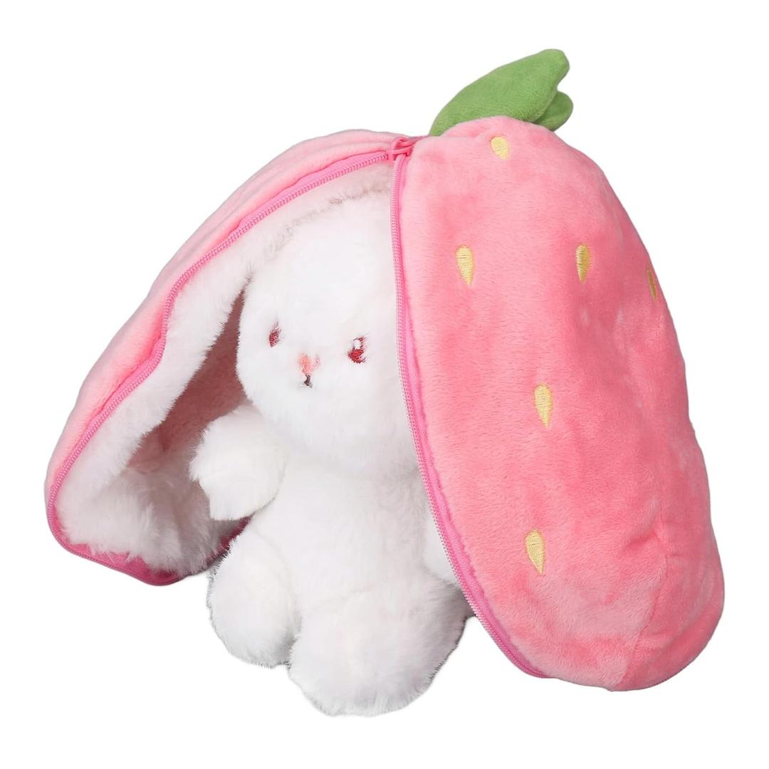 Animal Plush Toy, Reversible Lovely Portable Throw Pillow Funny Bunny Plush Toy Bright Color Soft for Bedroom for Adult (18cm)