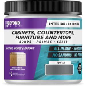 Beyond Paint All-in-One Refinishing Paint, No Sanding, Matte Finish for Cabinets, Countertops, Furniture and Doors, 1 Pint, Pewter