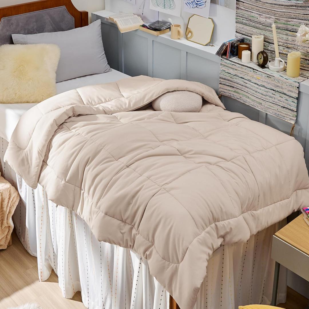 Bedsure Comforter Duvet Insert - Quilted Comforters Twin XL Size, All Season Duvet, Gentle Soft Down Alternative Bedding, with 8 Tabs, Gifts for Women/Men, Beige, Twin XL 92 x 68 Inches Pack of 2