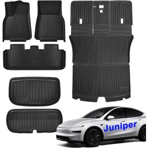 SUPER LINER Tesla Model Y Juniper Floor Mats 2025 2026 | Custom Fit All-Weather 7-Piece Set TPE Material | Model Y Juniper Back Seat Protector, Cargo Liner, Trunk & Interior Accessories