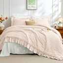 JOLLYVOGUE Ivory Queen Comforter Set, 3 Pieces Seersucker Comforters Queen Size, Lightweight & Fluffy Bedding Sets Queen for All Season with 1 Ruffle Comforter and 2 Ruffle Pillowshams