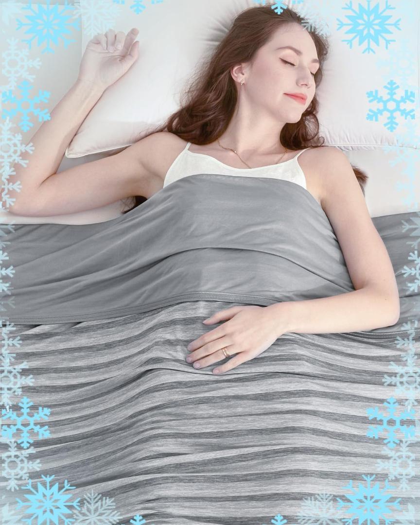 Ailemei Direct Cooling Throw Blanket for Hot Sleepers,Double Sided Cold Effect, Lightweight Breathable Summer Bed Blanket for Couch, Transfer Heat to Keep Body Cool Night Sweats,50"x70" (Grey Stripe)