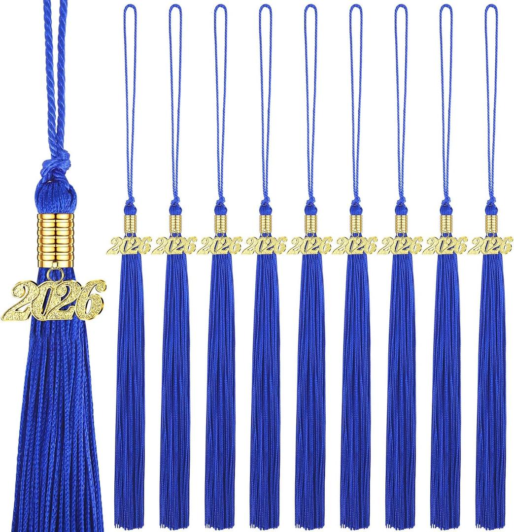 Chuangdi 10 Pieces 2026 Grad Graduation Tassels Graduation Cap Tassels with 2026 Charms Graduate Hat Decoration for School Party Favors(Navy Blue)