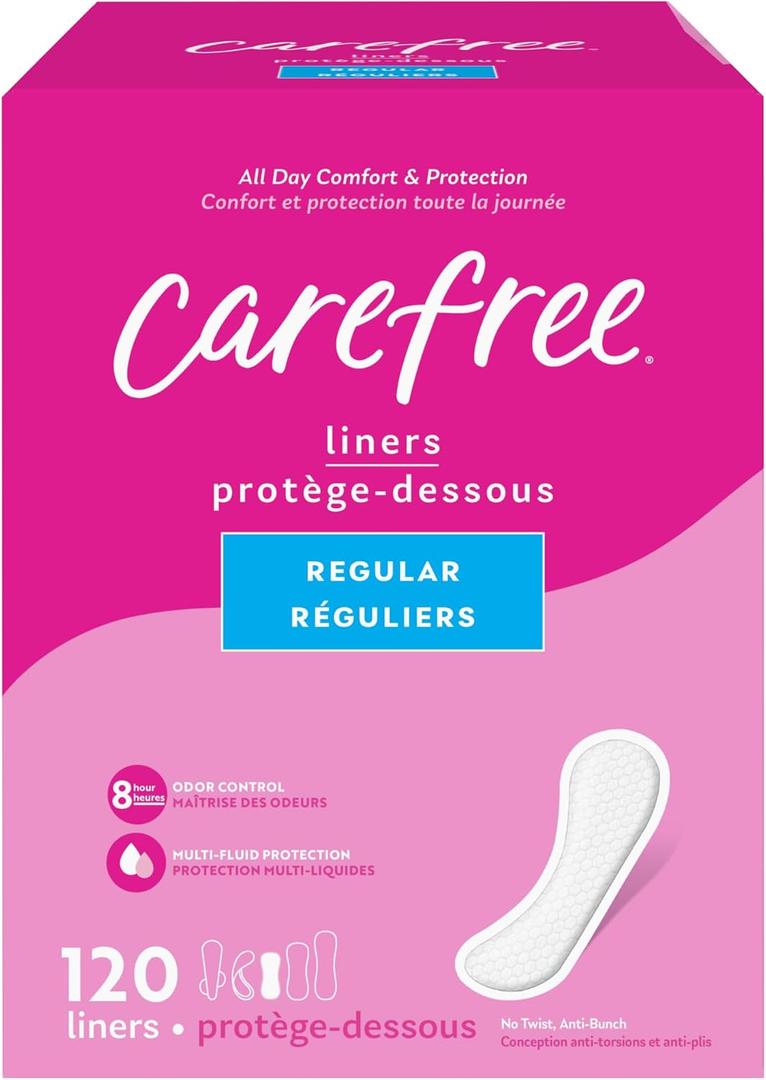 Carefree Panty Liners for Women, Regular, Unwrapped, Unscented, 120ct