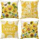 Watercolor Sunflower Butterfly Summer Pillow Covers Throw Pillow Cases Set of 4 Decorations for Home Sofa Cushion Cover Party Holiday Decor 16x16 Inch