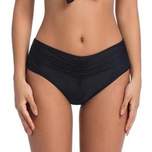COCOPEAR Mid Rise Bathing Suit Bottoms for Women Ruched Tummy Control Swim Bottoms Full Coverage Bikini Bottoms for Women, S, Black