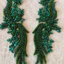 wtbv.n Handsewing rhinestones beads lace applique for dress clothing accessories trim patches one pair (deepgreen)