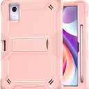for Lenovo Idea Tab 11 Case 2025/K11 Gen2/Moto Pad 60 Neo 11 Inch, 3-in-1 Shockproof Cover w/Pen Holder, Soft Silicone & Hard PC, Horizontal Foldable Stand, Screenless Front, No Stylus (Gold Pink)