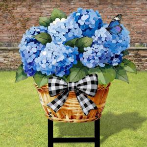 1 Pcs Spring Metal Hydrangea Garden Stakes Decor 22 Inch Decorative Purple Hydrangea Yard Stake Outdoor Floral Decor Metal Garden Art Ornaments for Patio Porch Lawn Backyard