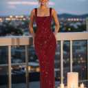 Womens Sparkly Sequin Prom Dress for Women 2026 Bachelorette & Birthday Party,Homecoming Dancing,Evening Cocktail (Red, M)