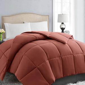 EASELAND Queen Size Down Alternative Comforter - Quilted Duvet Insert for All Seasons, Soft Lightweight with Corner Tabs, Summer Winter Warm Bedding, Terracotta 88×88 Inches