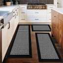 Ileading Kitchen Mat Sets 3 Piece Minimalist 3D Lattice Kitchen Floor Rugs with Non Slip Rubber Backing Machine Washable Farmhouse Runner Rugs for Halloween Laundry Hallway Doormat(Black&White) (20"x32"+20"x48"+20"x59")