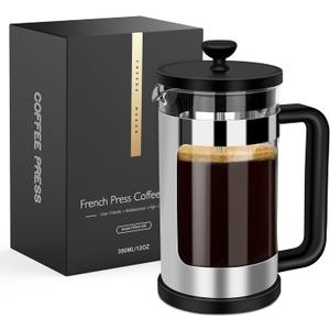 French Press Coffee Maker 12 Oz, Mini Coffee Press 1 Cup, Single Serve French Press, With 3 Filterations, Heat Resistant Thickness Borosilicate Glass, Coffee Brewer Tea Press