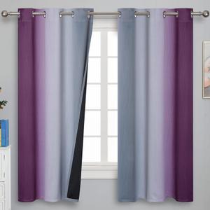 Ombre Purple and Gray Blackout Curtains 63 Inch Length 2 panels, Full Room Darkening Grommet Thermal Insulated Gradient Drapes for Girls Room, Full Light Blocking Curtains for Bedroom, 42x63 Inch (42"W x 63"L (Pack of 2), Purple and Grey)