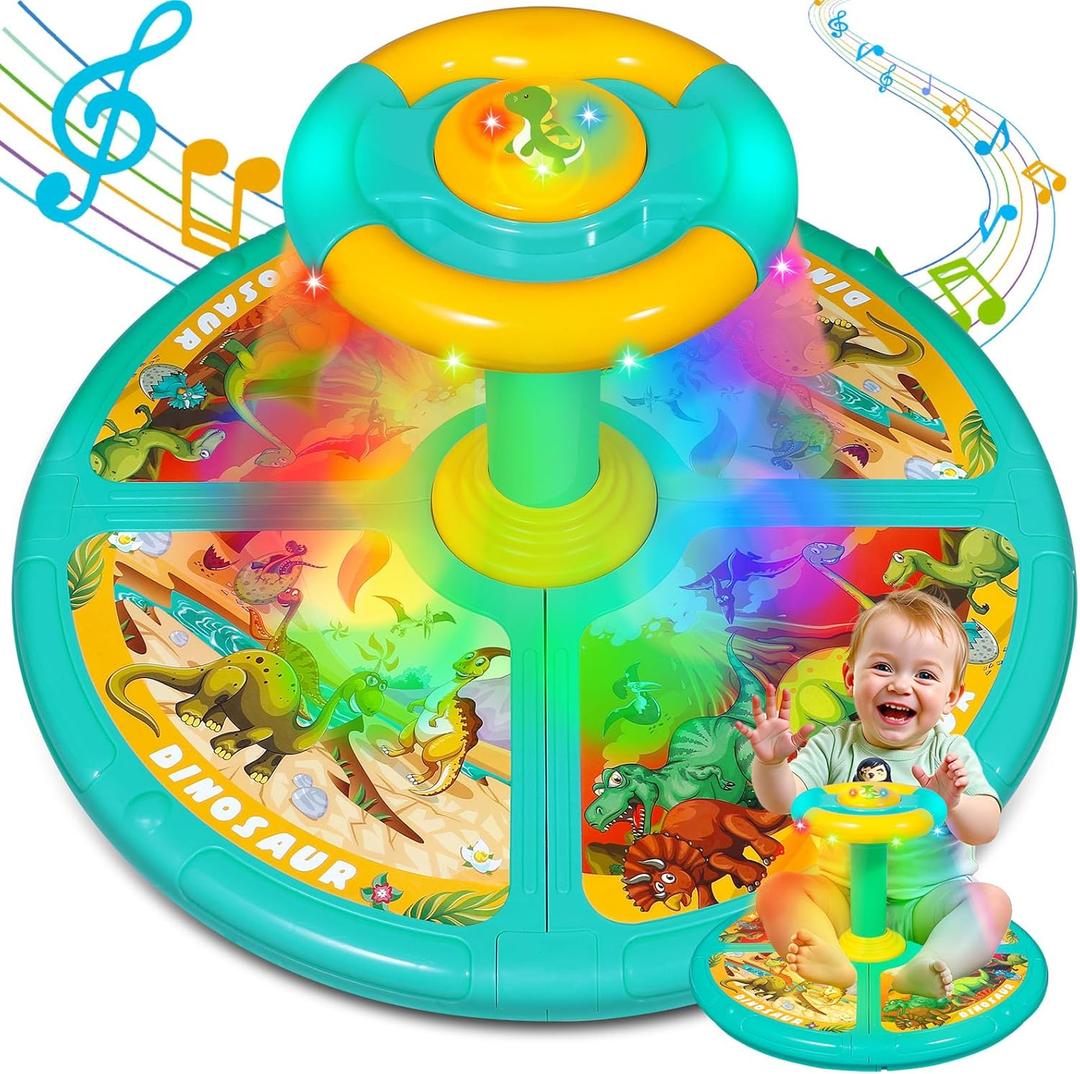Dinosaur Sit and Spin Toys for Toddlers 1 2 3 4 5 6 Years Old, Bigger Size, Christmas Birthday Gift for Kids Boys Girls with Music & LED Lights, 360Spinning Seat Sensory Toys for 18M+ (Green)