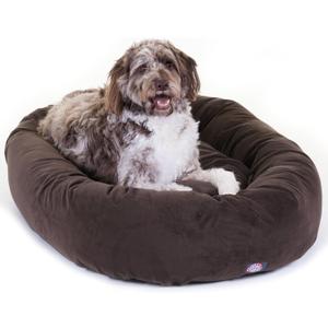 Majestic Pet 52 Inch Suede Calming Dog Bed Washable 52x35x11 (Inch)  Cozy Soft Round Donut Dog Bed with Spine Support for Dogs to Rest their Head - Round Pet Bed X- Large  Chocolate