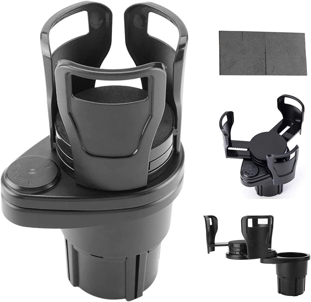 YukaBa Car Dual Cup Holder, Multifunctional Car Cup Holder Expander Adapter, 2 in 1 Adjustable Vehicle-Mounted Cup Stand Extender with 360Rotating Base, to 17oz-20oz Bottled Coffee, Beverage Bottles