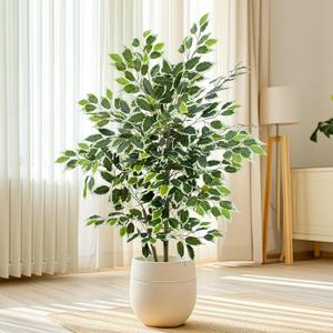 Yepdin Artificial Ficus Tree - 4 FT Tall Silk Fake Tree with Pot - Lifelike Foliage & Branches for Indoor/Outdoor Decor