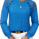 siliteelon Lace Long Sleeve Tops Dress Shirt Womens Crew Neck Loose Dressy Blouse Business Casual Work Summer 2026 Blue (XL)