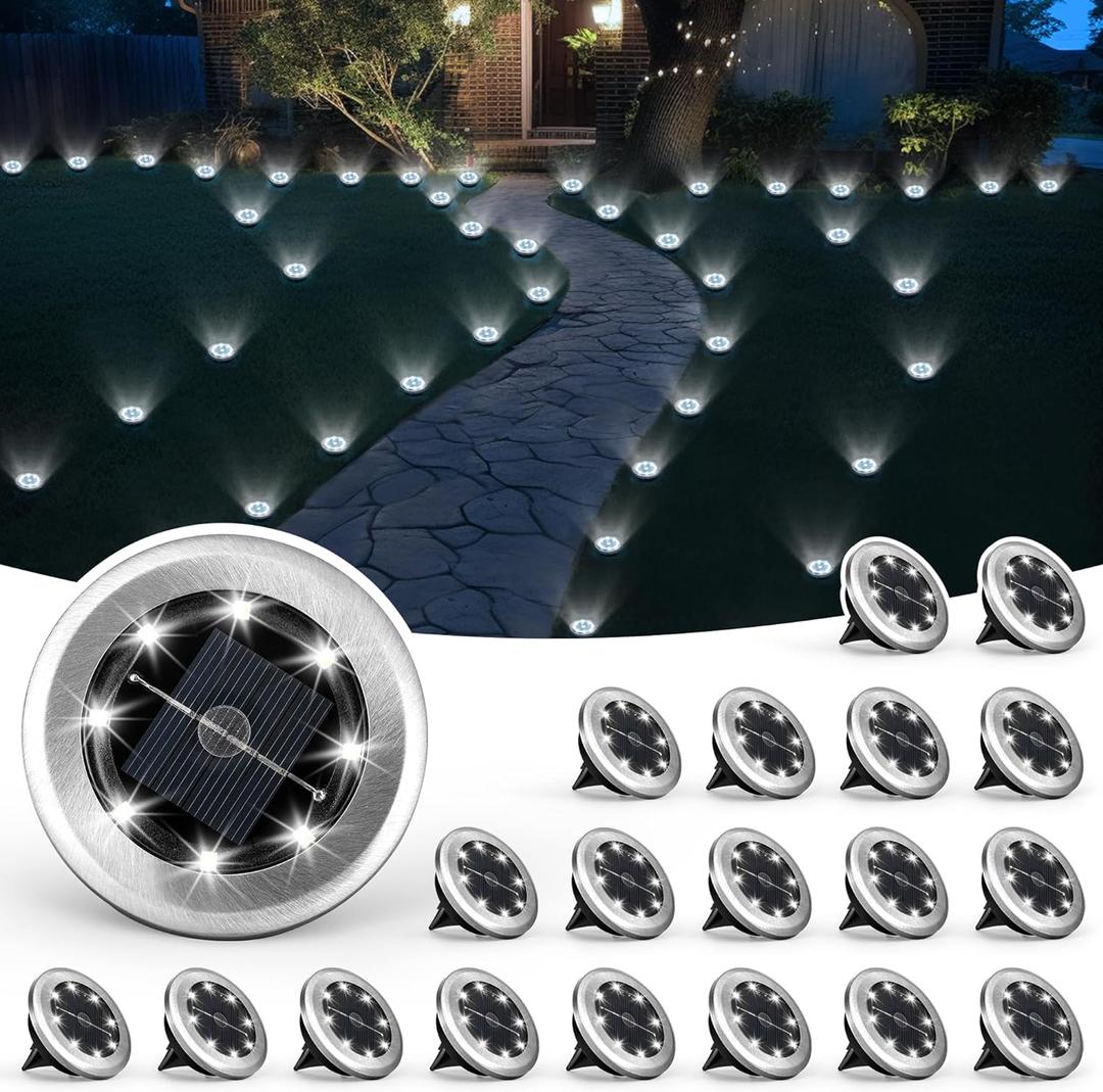 SOLPEX Mini Solar Ground Lights, 20 Pack Solar Lights Outdoor Waterproof, Pathway Lights Solar Powered, Solar Garden Lights, Landscape Lighting for Yard Driveway Walkway (Cool White)