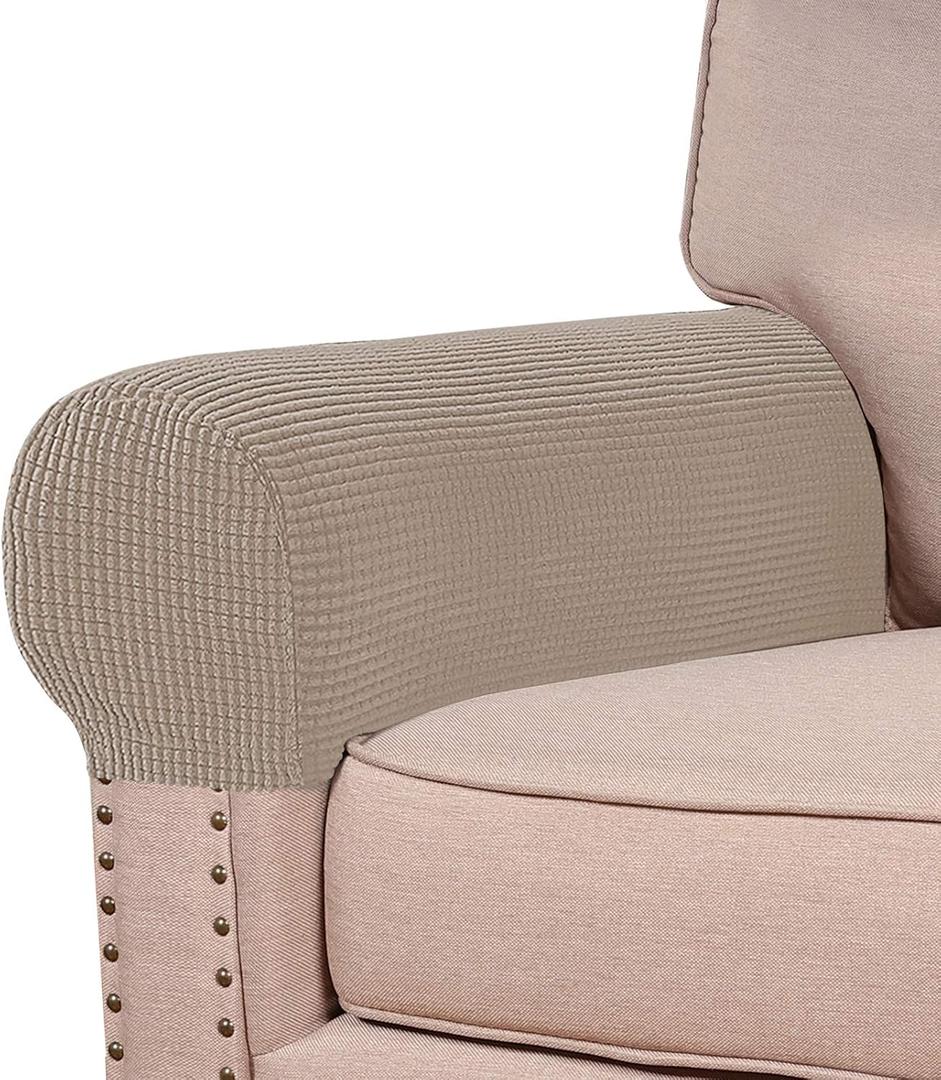 Turquoize Stretch Armrest Covers for Chairs and Sofas Couch Arm Covers for Sofa Spandex Jacquard Armrest Cover Anti-Slip Furniture Protector Washable Armchair Slipcovers for Recliner Set of 4, Sand