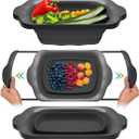 Sleek Black Over-The-Sink (OTS) Colander with Convenient Handles - Space-Saving Kitchen Strainer for Pasta, Vegetables, and Fruits - Elevate Your Kitchen Organization