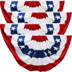 HOOSUN 4th of July Decorations,American Flag Bunting for Outside,Patriotic Fourth of July Bunting Memorial Day Decorations,USA Pleated Fan Flag 1.5x3 FT,Red White and Blue Buntings Banner 4 Pack