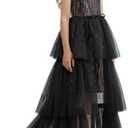 Girls Sequin Dress Halter Formal Pageant Prom Party Graduation Dress with Three Layer Mesh (9-10 Years, Black Multicolor)