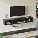 Rolanstar TV Stand with Power Outlet, Floating TV Stand with RGB Lights, 47.2" Wall Mounted TV Shelf, Glossy Black Media Console with Storage Shelf, Entertainment Under TV for Living Room, Bedroom