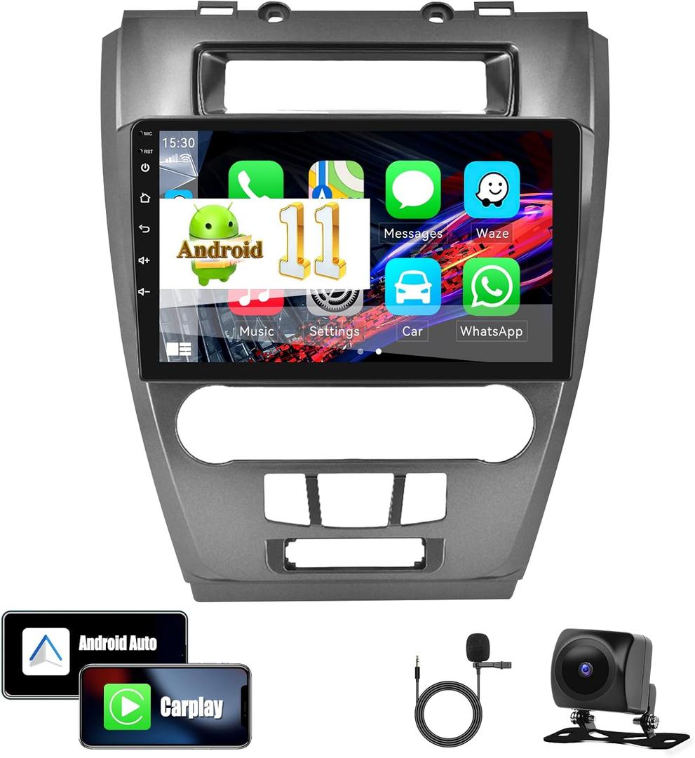 for ford fusion 2010 2011 2012 with Wireless Apple Carplay Android Auto Android 11 Car Stereo Radio 10.1 Touch Screen Bluetooth Car Radio with GPS Navigation HiFi WiFi FM/RDS AHD Backup Camera 1+32GB
