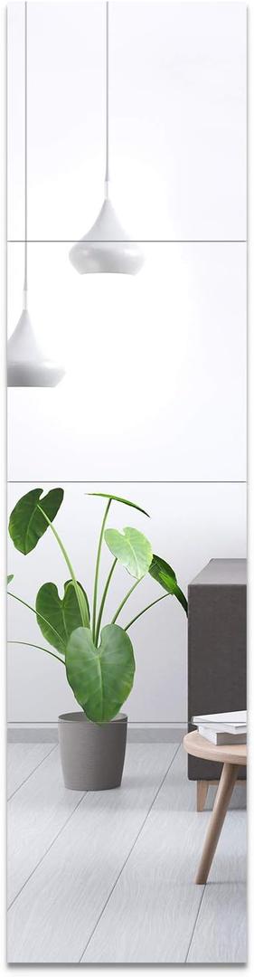 EVENLIVE Full Length Mirror Tiles, Frameless Glass Wall Mirror 12 Inch x 4 Pieces, Body Mirror, Long Mirror, Gym Mirrors for Home Gym, for Door, Closet, Room, Easy to Install