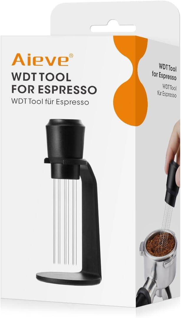 Aieve WDT Tool Espresso, Distribution Tool Espresso Accessories, 10 Needle Coffee Stirrer with Stand for Barista (Ease of Use in 2 Ways Installtion) (Black-Plastic)
