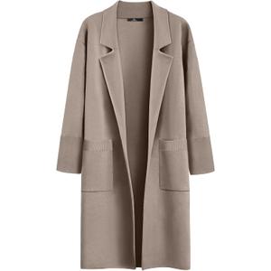LILLUSORY Women's Long Dressy Cardigan Sweaters Fall Oversized Cozy Jacket Outfits 2025 Date Night Winter Trench Coats (Beige, L)
