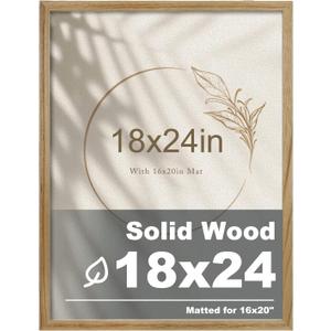 Egofine 18x24 Solid Wood Picture Frame, Made of Solid Wood Covered by Plexiglass 16x20 with Mat 18x24 without Mat, Poster Frame for Wall Mounting Photo Vertically or Horizontally, Carbonized Brown