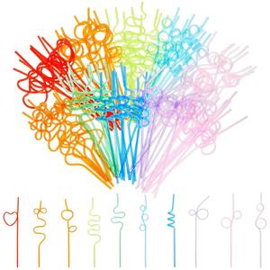 BLUE PANDA Loopy Crazy Plastic Straws for Kid's Birthday Party, Classroom Celebration