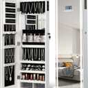 LED Mirror Jewelry Cabinet with Bluetooth Speaker, Wall/Door Mounted Jewelry Organizer Armoire, Full Length Lighted Mirror with Jewelry Storage,Jewelry Box Standing for Women