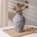 Ceramic Flower Vase Home Decor, 9 in Farmhouse Table Vases Rustic Vintage Living Room Kitchen Bedroom Pottery Decorative Vases for Flowers House Book Shelf Office Coffee Desk Dining Entryway, Grey