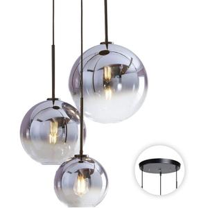 KCO Lighting Modern 3-Light Hanging Light Fixture Silver Gradient Glass Globe Pendant Ceiling Lighting with Adjustable Cord Mid Century Hanging Chandelier Light Fixture for Kitchen Island Bedroom (Sliver-15-20-25)