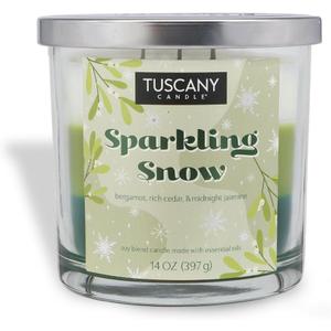 Tuscany Candle Sparkling Snow: Frosted Evergreens & Musk Scented Holiday Candle, 14 oz