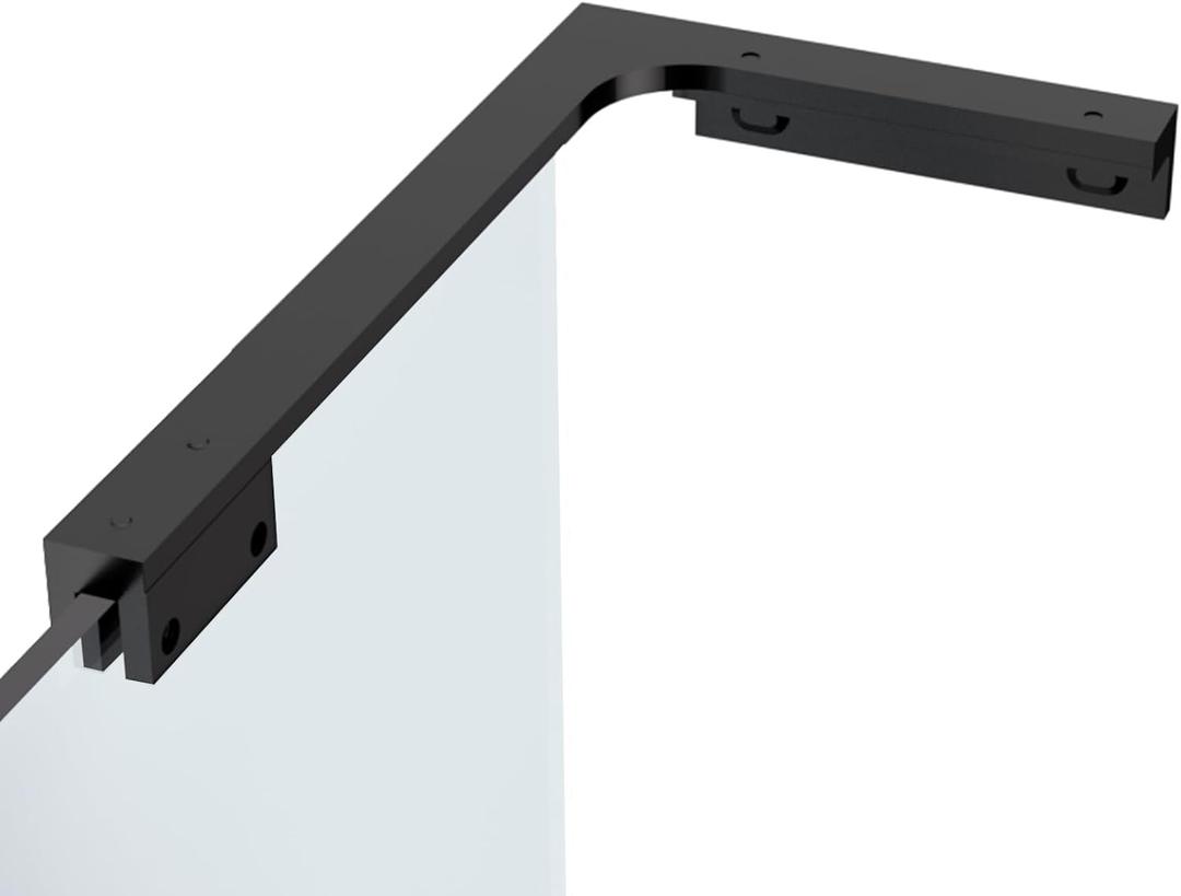 Shower Glass Support Bar, Both Sides, Frameless Bathroom Glass Clamp L Shape Panel Bracket, No DrillFixed Shower Panel to Wall (Black)