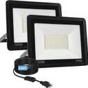 100W Flood Lights Outdoor,12000LM Bright LED Work Light,IP66 Waterproof Outdoor Lights with Switch and 6.5FT Plug,6500K Daylight White Outside Lights for YardGarage,Garden,Stadium(2 Pack)