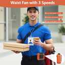 Portable Waist Fan - 6000mAh Battery, 3 Speeds, Strong Airflow, Up to 16 Hours Working Time, Portable Hands-Free Cooling Belt Clip Fan for Construction Workers, Couriers, and Campers