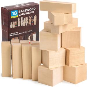 BeaverCraft Basswood Carving Blocks BW18 pcs Whittling Wood for Crafts - Soft Carving Wood - Basswood Kit 2 Different Sizes - Unfinished Wooden Blocks for Carvers