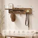 Coat Rack Wall Mount with Shelf, Solid Wood, 5 Brass Hooks, Brown