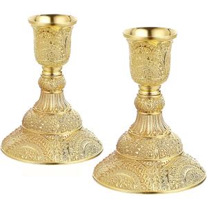 OwnMy 2PCS Brass Taper Candle Holders Candle Stick Holders Set Vintage Metal Pillar Candlestick Holders, 4H Elegant Candle Stand Candelabra for Dining Table Centerpieces Wedding Home Decoration, Gold