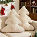 Lanpn Christmas Tree Pillows Set of 2, Snowflake & Tree Christmas Decoration Winter Soft Cute 3D Shaped Xmas Tree Throw Cushion for Sofa Bedroom Xmas Decor (18x16 inch, Beige)