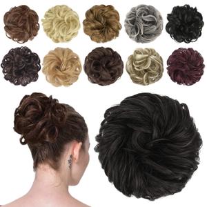 FESHFEN Messy Bun Hair Piece - Elastic Wavy Curly Hair Bun Scrunchies Extensions Synthetic Chignon Hairpieces for Women Girls, Black Brown 1.5 oz (Medium)