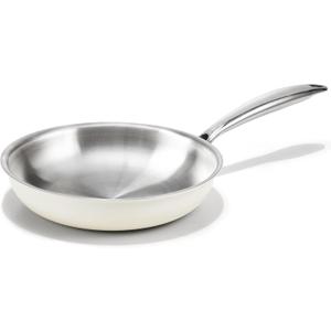 KITEXPERT 8" Tri-Ply Stainless Steel Frying Pan  PFOA-Free, Beige Ceramic Exterior, Stainless Steel Handle, Dishwasher & Oven Safe, Compatible with All Stovetops