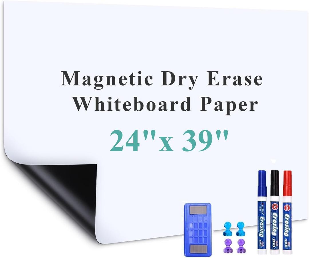 Magnetic Wall Decal Whiteboard: 24 x 39 Vertical Peel & Stick Dry Erase Board Sticker for Wall | No-Ghosting PET for Home Office, Kitchen & Workspace (Magnet-Receptive)